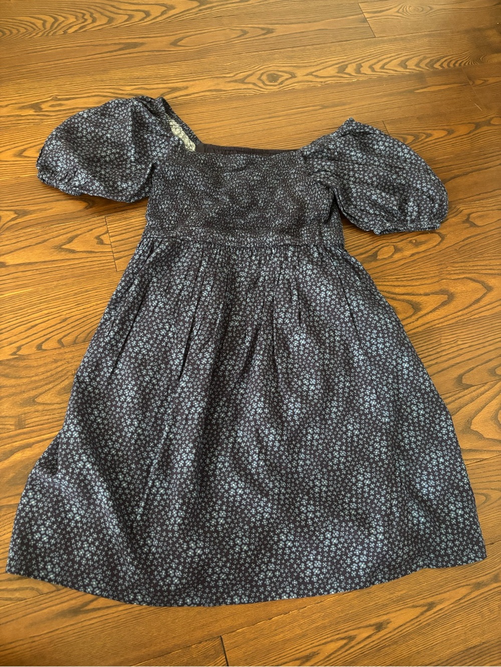 GAP Navy Floral Puff-Sleeve Midi Dress